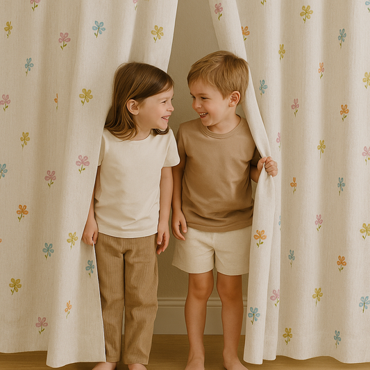 Embroidered Linen Kids Curtains – Soft White Floral Curtain Panel with Custom Sizes – Optional Blackout or Cotton Lining – Rod or Track Compatible-1