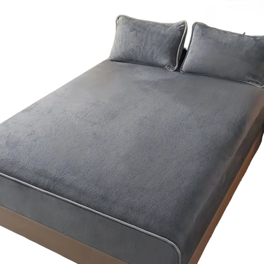 Luxurious Milk Fleece Queen Fitted Sheet - Cozy Grey-0